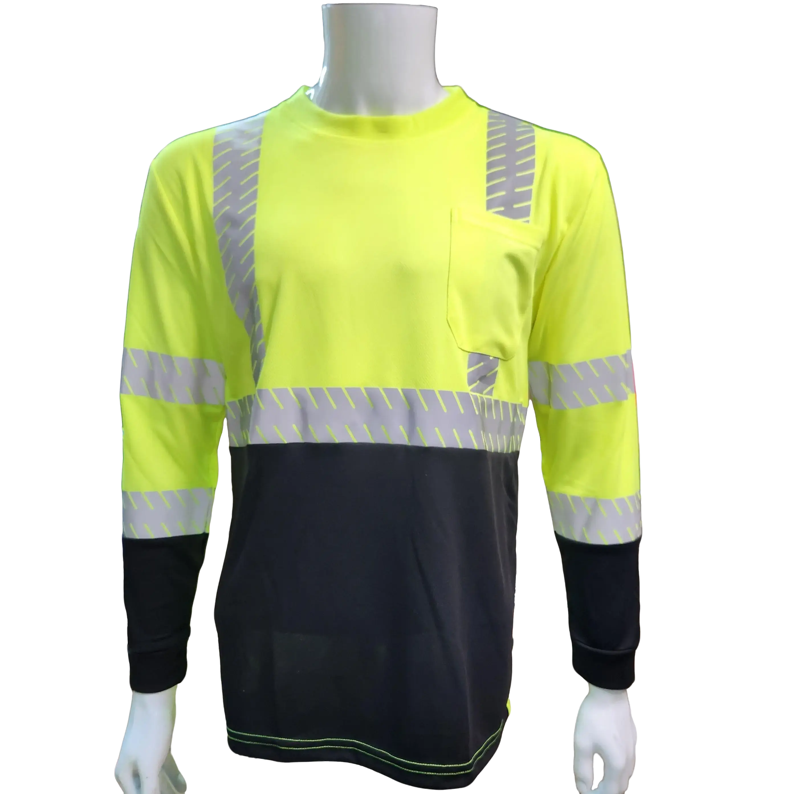 Hi Visibility Light weight Yellow or Orange Long sleeve shirt with heat transfer reflector / polyester birdeye Fabric for quick dry / Hi Vis Reflective shirt Menswear Clothes Man Uniforms Workwear