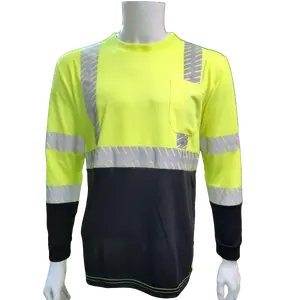 Hi Visibility Light weight Yellow or Orange Long sleeve shirt with heat transfer reflector / polyester birdeye Fabric for quick dry / Hi Vis Reflective shirt Menswear Clothes Man Uniforms Workwear