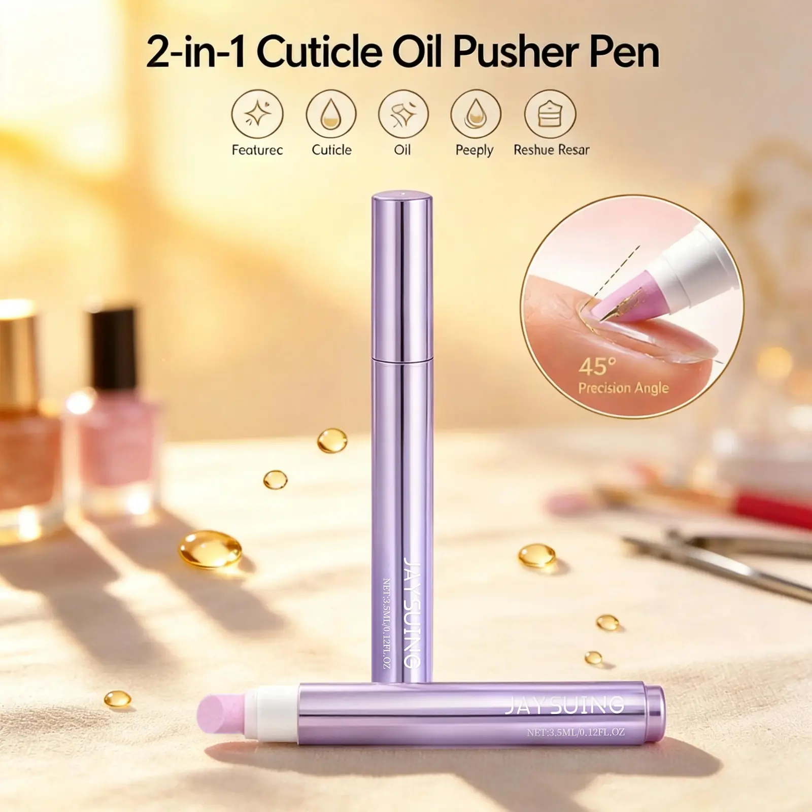 Cuticle Remover Pen Set: 2PCS Ceramic Cuticle Pusher & 4.5ml Cuticle Oil Pen for Nail Growth, Dry Cuticles, Hangnails, Damaged Nails Moisturizing & Strengthening Care bag alcohol-free formula smooth high-gloss finish weak organizer patch skin strength