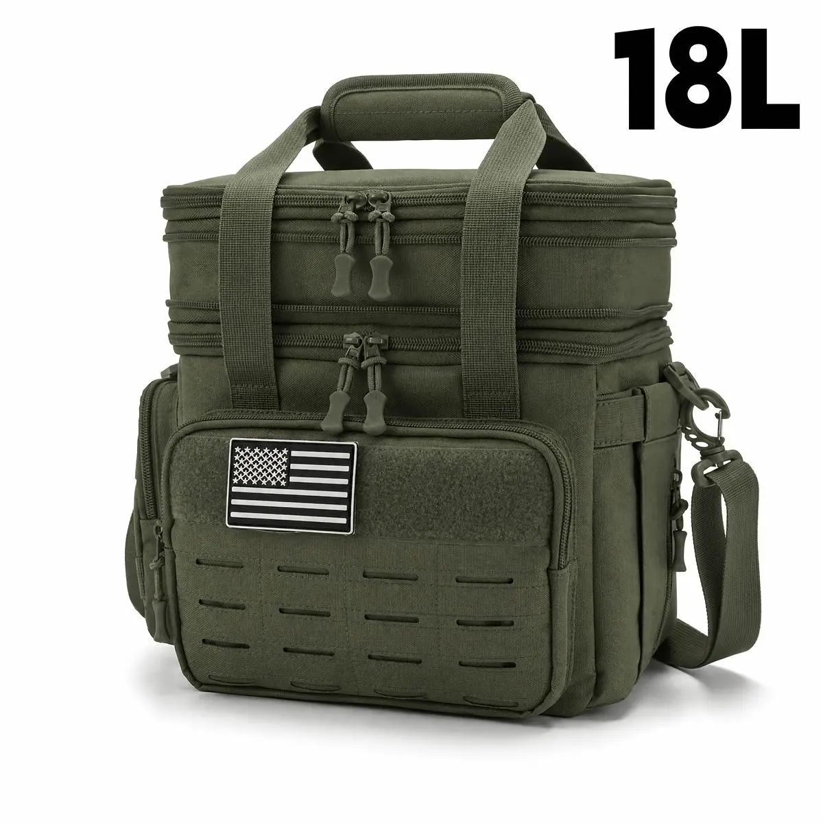 3.7gal/4.76gal Tactical Insulated Cooler, an Expandable And Durable Lunch Box, Designed to Be Leakproof for Hunting, Work, Camping, Outdoor Picnics, And Adult Meals, Featuring MOLLE Webbing, Green, Khaki