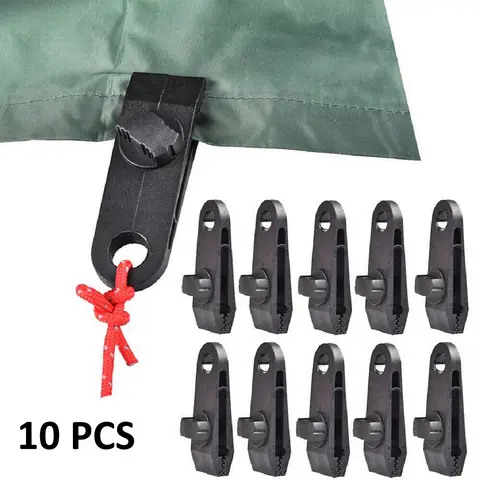 10PCS Heavy-Duty Tent & Tarp Clips with Buckles - Camping Supplies, Bushcraft Tent Accessories, Portable Sturdy Outdoor Gear, Easy Attach/Detach Tarp Fixers for Camping Adventures