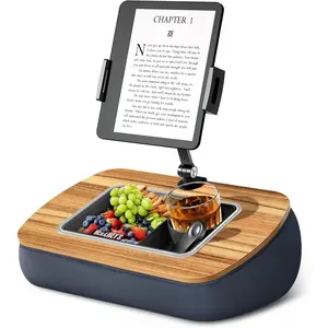 Lap Beanbag Tablet Pillow Stand,Adjustable iPad Holder with Snack Bowl,360? Rotating Clip for 4.7-13" Kindle,Phone,Tablet.Ideal for Hands-Free Reading and Relaxation on Bed,Couch,Recliner,Gray