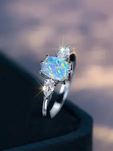 Cute Female White Fire Synthetic Opal Stone Engagement Ring Vintage Silver Color Summer Wedding Jewelry For Women Teardrop Bridal Rings