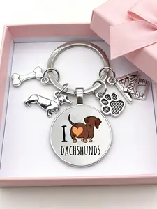 1pc Butt Heart Loves My Dachshund Bone Dog House Keychain Time Handmade Pet Dog Time Key Ring,Cute Animal Dog Keychain,Husband Gift,Bag Charm