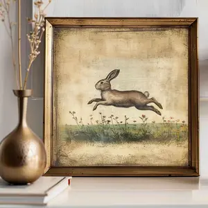 Vintage Leaping Bunny Print, Spring Easter Wall Decor