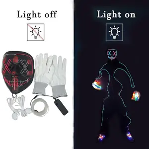 Halloween Light Up Mask and LED Gloves Glow Shoelaces,Halloween Costume, Fluorescent Dance Performance Clothing Fluorescent Dance Matchstick Man Clothing Accessories
