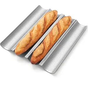 1pc Baguette Bread Pan, Premium Nonstick Perforated Baguette Pan for French Bread Baking, 4 Loaves Baguette Baking Tray for Sourdough, Italian Bread, Perfect for Creating Crisp Golden-Brown Crust