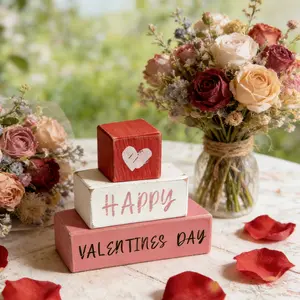 Creative Wooden Cube Decoration for Valentine's Day, Romantic Message Block for Home or Office, Retro Style Gift for Loved Ones