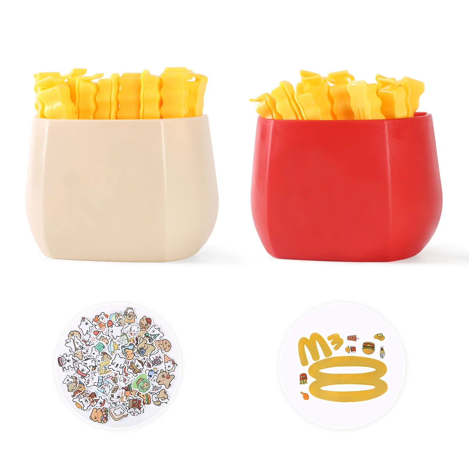 Magnetic Fridge Storage Box with Fry Snack Clips, Comes with 60 DIY Cute Stickers, Multi-purpose Wall Mount Kitchen Organizer