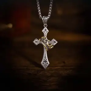 Titanium Steel Crown Cross Necklace Golden/Silver Two-tone Men's and Women's Daily Prayer Jewelry Anniversary Holiday Special Gift