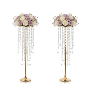 2 Pcs 29.5in Gold Vase Crystal Flower Stand for Tables Elegant Metal Flowers Arrangement Vases