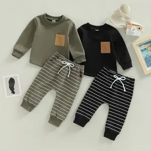 Toddler Baby Boy Fall Winter Outfit Contrast Color Long Sleeve Sweatshirts Stretch Jogger Pants Newborn Clothes Set