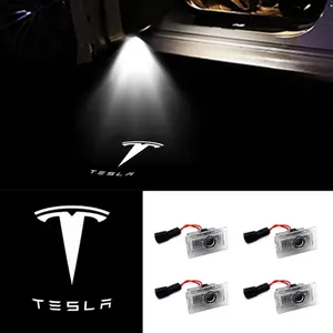 Tesla Car Door Welcome Projection Light, HD LED Greeting Lamp, Car Door Decoration Light, Night Ground Atmosphere Light, Personalized Projection Lamp