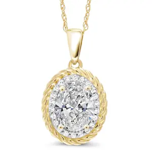 Gem Stone King 1.72 Cttw 14K Yellow Gold IGI Certified Lab Grown Diamond Pendant Necklace | Center Oval Diamond 1.5 Ct | D-E Color | VS1-VS2 Clarity | Gold Necklace For Women | 18 Inch Chain