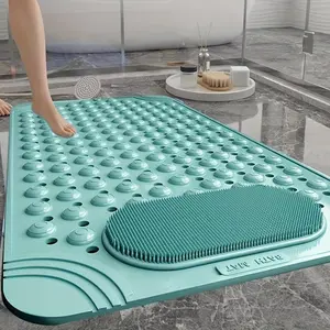 1pc non-slip shower mat, bathtub mat with drain holes and suction cups, foot massage shower rug, home bathroom, bathroom necessities.