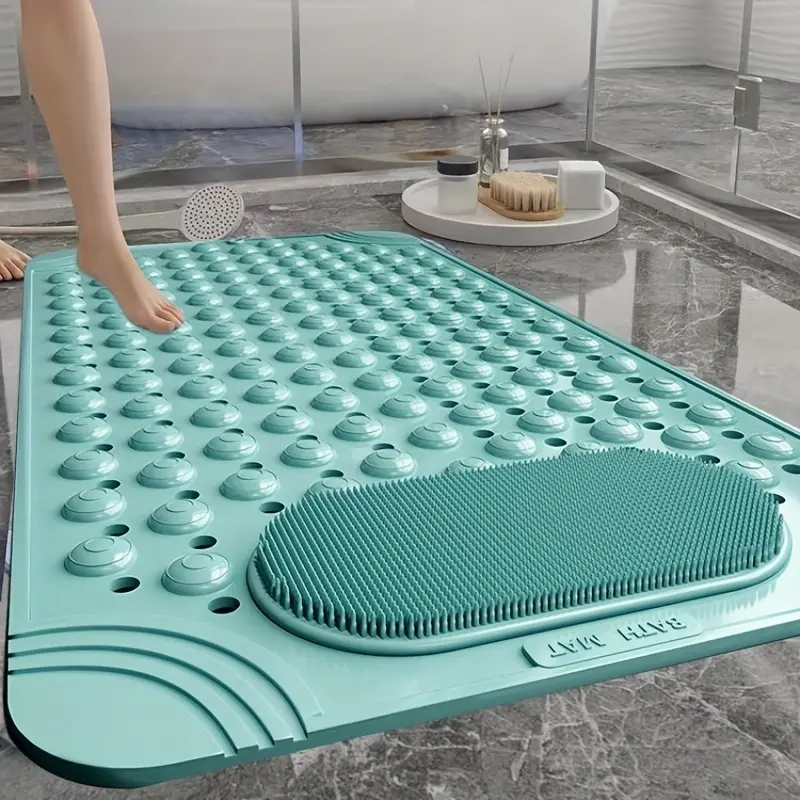 1pc non-slip shower mat, bathtub mat with drain holes and suction cups, foot massage shower rug, home bathroom, bathroom necessities.