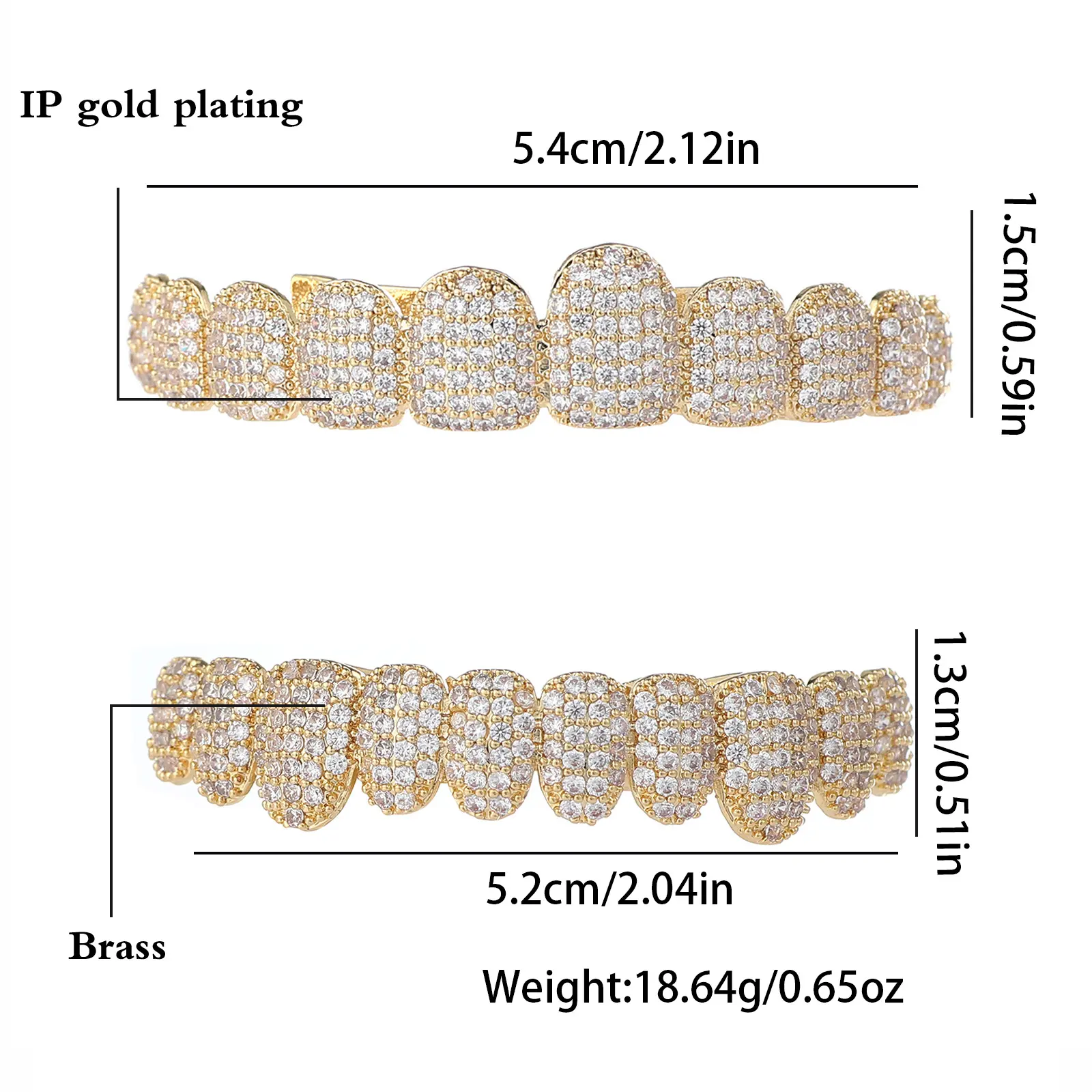 Iced Out Teeth Grillz for Men, Hip-Hop Micro Inlay Zirconia Top and Bottom Set with Secure Fit Silicone Molding Bar, Nickel-Free, Teeth Socket, 20 Grams