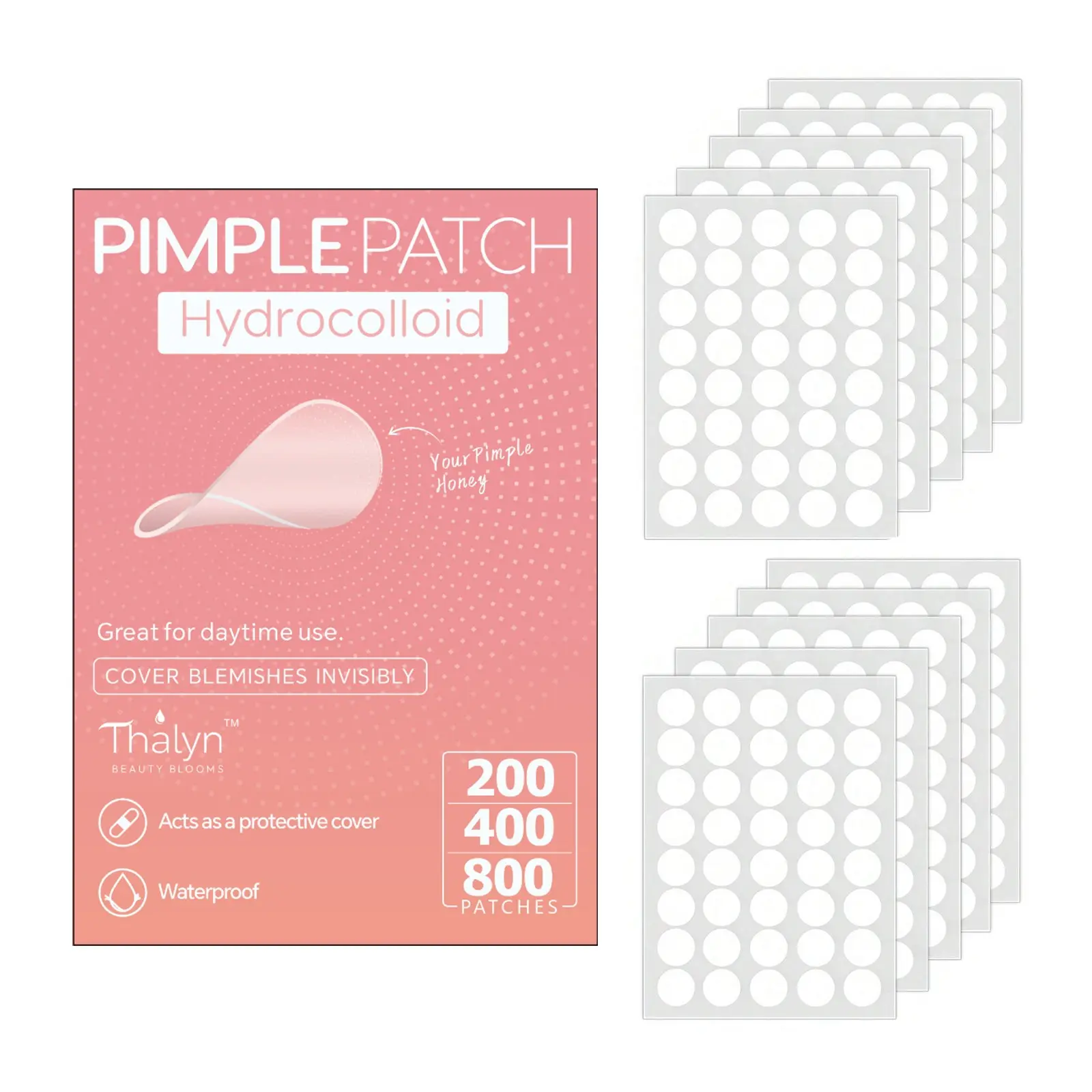 Invisible Round Acne Patches, Hydrocolloid Material, Rosehip Oil Infused, Cleanses and Moisturizes Skin, Facial Care, 400pcs