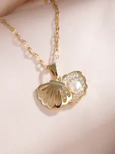 High-Quality Zircon Copper Micro-Pearl Shell Necklace for Women, Fashionable Delicate Choker Pendant, Student Gift Idea