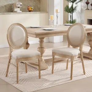Dining Chairs Set of 2,  French CountryUpholstered  Chairs with  Round Back, Wire drawing and carving techniques ,Disassemblable and Stackable,  for Living Room, Kitchen , Restaurant Use, Beige