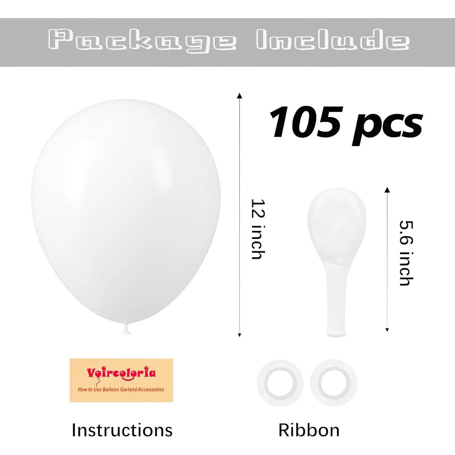 105pcs 12 in White Party Balloons, Festive Decorations for Birthday, Baby Shower, Wedding Home Supplies