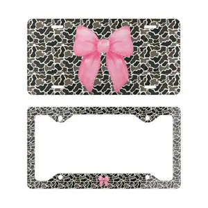 Coquette Bow Camo License Plate and Frame, 12 x 6 Inch Custom Vanity Plate, 100 Percent Aluminum, Pre-Drilled Holes, Cute Country Girl Car Accessory