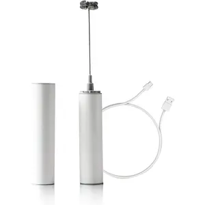 Electric Milk Frother, USB Rechargeable Handheld Mixer, Dual Speed Stainless Steel Frother Wand with Double Whisk for Coffee, Lattes, Matcha, Includes Travel Case, Coffee Bar Accessories, White