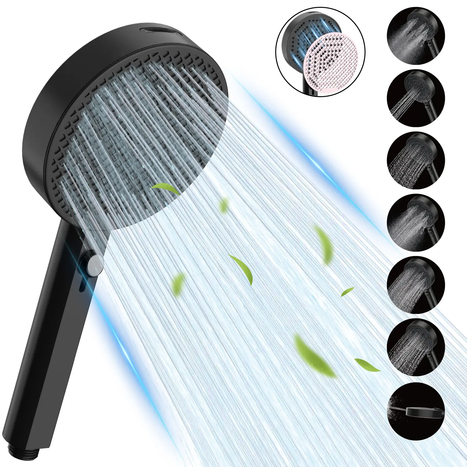 7 Spray Modes High Pressure Handheld Shower Head with Power Wash Jet, Magnetic Replaceable Panel Rain Shower Head, Anti-Clog Large Panel Shower Sprayer for Bathroom Pet Cleaning Toilet Rinsing