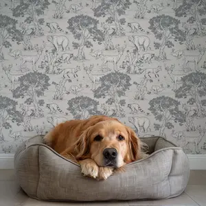 Woodland Animals Toile Wallpaper - Vintage Forest Wildlife Mural