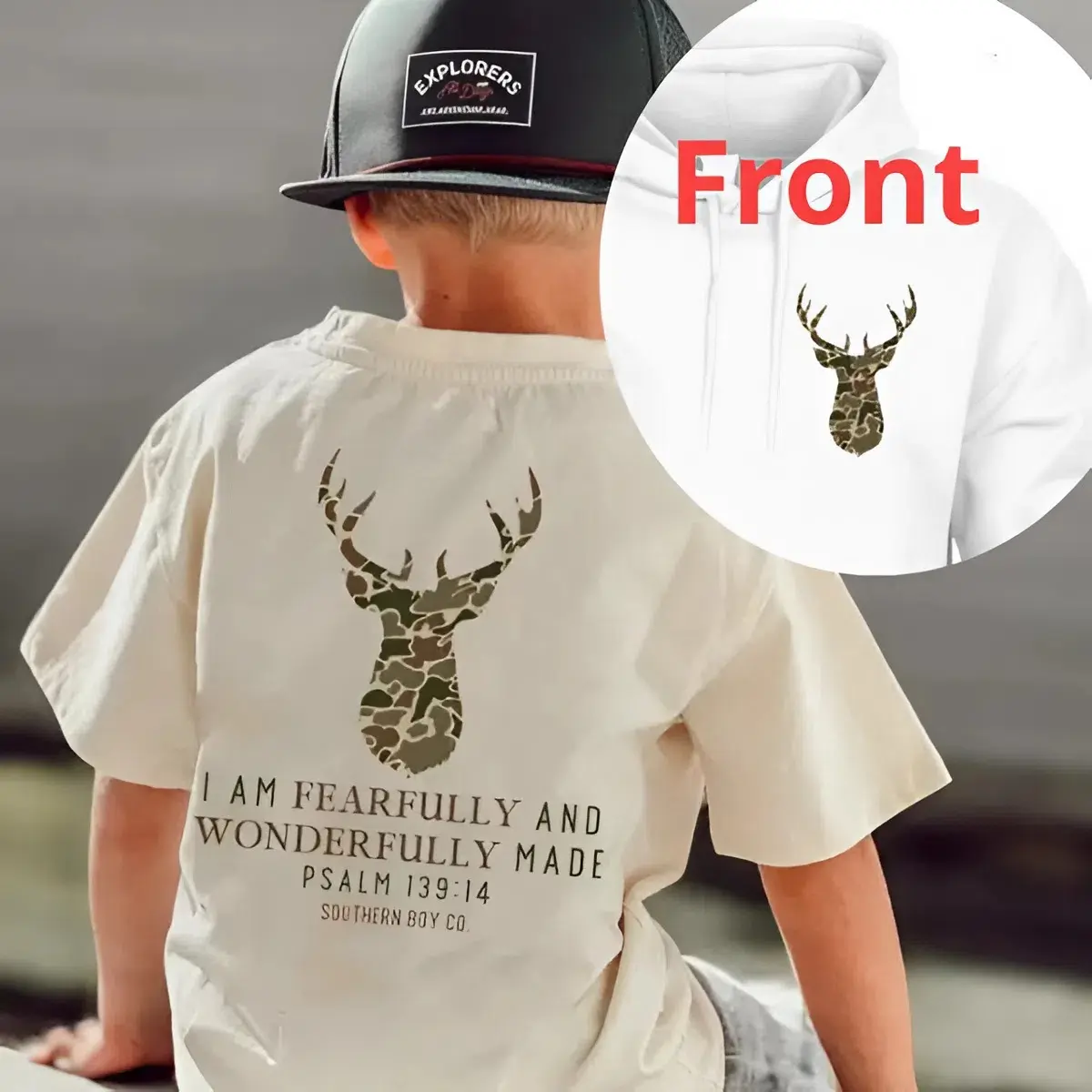 Camo Deer I Am Fearfully & Wonderfully youth and Adult Hoodie or T-shirt, #Southern boy Clothes, Christian shirt, Trending tee, youth clothing, birthday gift, Family tee, summer outfit, gift for son and daughter, vacation outfit, jesus youth shirt