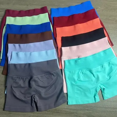 （with logo） Impact Women's Seamless Gym Shorts 4.5" Inseam Ribbed Waist Glute Contour Sculpting Workout Activewear athletic