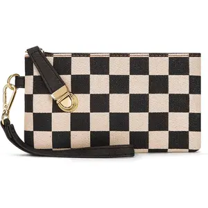 Checkered Wristlet Wallets for Women Portable Phone Wristlet Travel Clutch Purse with Wrist Strap Card Cash Pouch