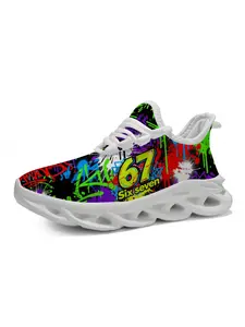 Exclusive Graffiti Style Sneakers for Kids, 67 Unique Print Fashion Design, Comfortable Thick Sole for Street Style & Skateboarding, Trendy Trainers, Sports Skate Shoes
