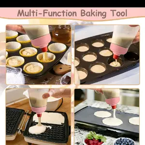 Batter Dispenser Set with Cleaning Brush and Egg Whisk Batter Mixing Bottle Package,Home Kitchen Gadget, Cookware, Pancake Batter Dispenser with Mixing Ball, Suitable for Making Smooth Batter for Cupcakes, Pancakes, Muffins, etc. Bakeware