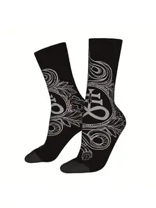 Men'S Socks Featuring a Printed Design of The Satanic Baphomet And Leviathan Cross, Patchwork Print Socks