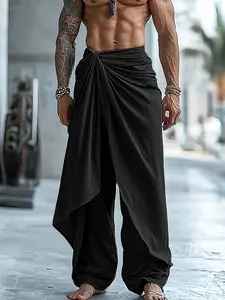 INCERUN Men's Wrinkle Layered Straight Leg, Fashion Design, Loose Fit Comfortable Long Casual Streetwear Trousers for Daily Wear