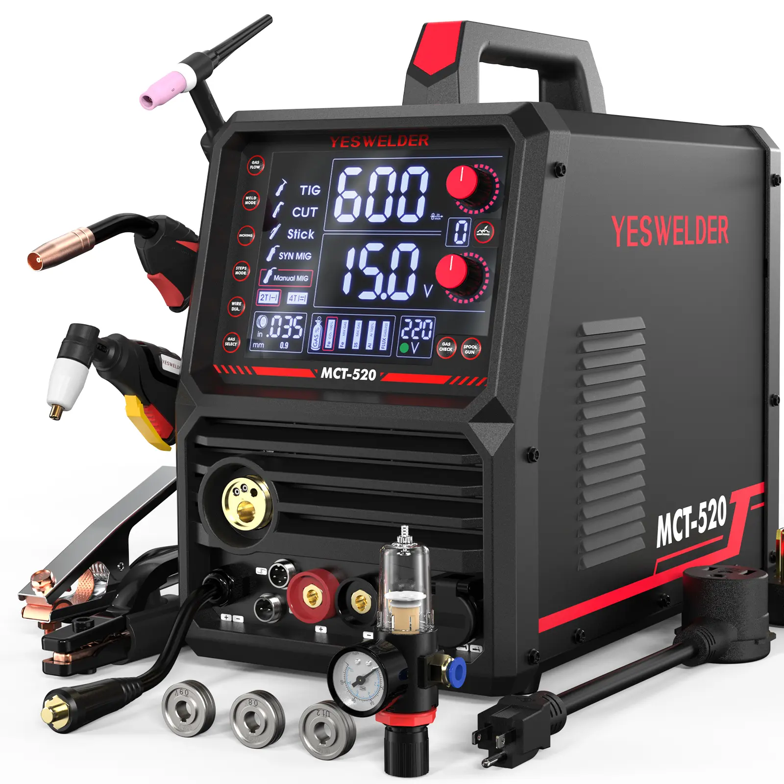 YESWELDER MCT-520 110/220V Welder | MIG/Flux Core/HF CUT/HF TIG/Stick/Aluminum Spool Gun 6-In-1 Welding Machine | 200A MIG TIG MMA & 50A CUT