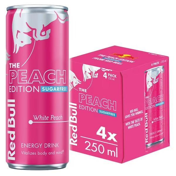Red Bull Summer Edition Sugarfree Energy Drink White Peach 8.4 fl oz Pack of 4 Cans Perfect for Summer Refreshment