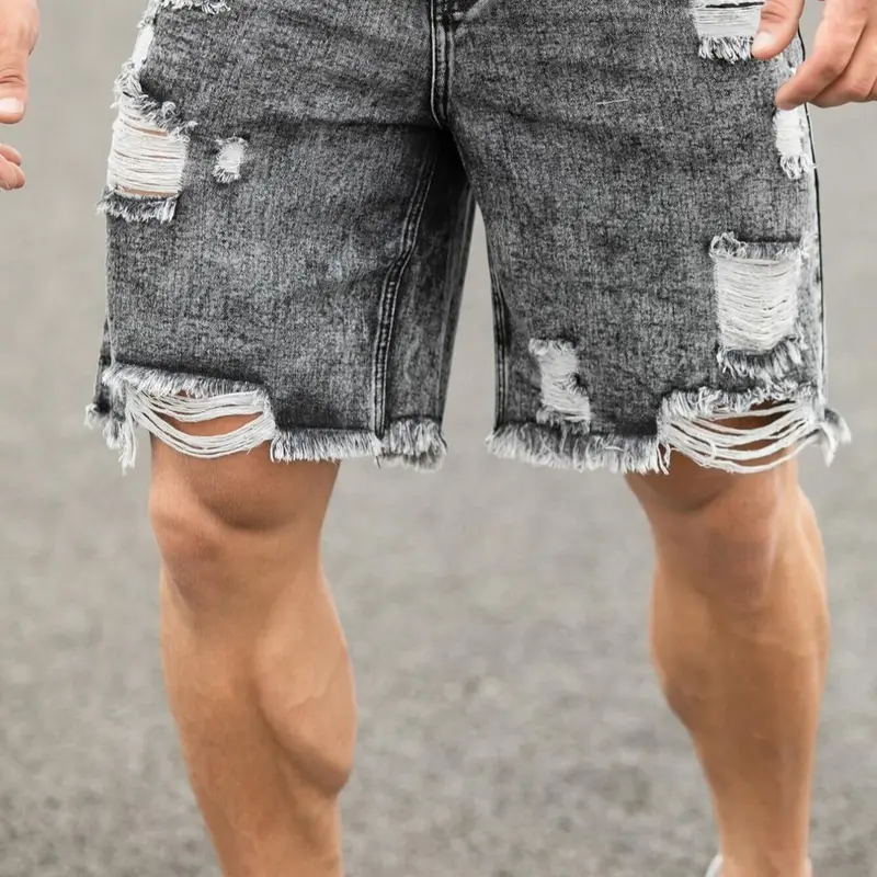Men's Solid Color Ripped Denim Cut Off Shorts, Best Selling Jorts, Loose Casual Fashion Comfy Jeans Shorts for Daily Outdoor Wear, Mens Bottoms for Summer, Casual Denim Clothing