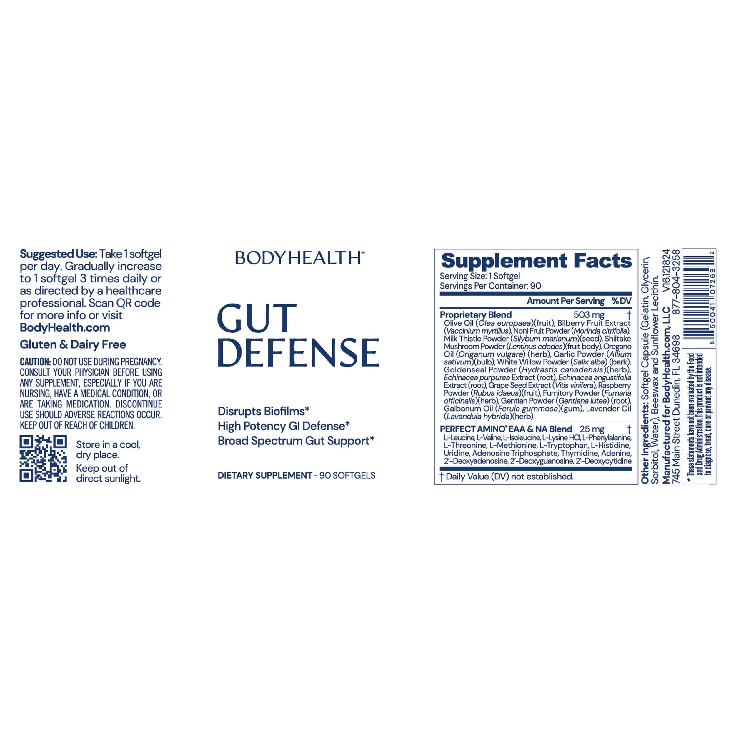 BODYHEALTH Gut Defense Dietary Supplement - Natural, Gluten-Free Advanced Microbiome Support for Balanced Gut Health & Immune Function - 90 Softgels BODYHEALTH Gut Defense Dietary Supplement - Natural, Gluten-Free Advanced Microbiome Support for Balanced Gut Health & Immune Function - 90 Softgels