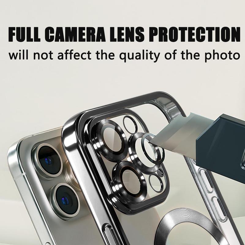 For iPhone17 16 15 14 13 12 11 Pro max Plus MagSafe Cases with Camera Lens Protector Full Protection Clear Magnetic Case Compatible with MagSafe Elegant Anti-Scratch Case Cover Shockproof Protective Case for 17 Pro Max