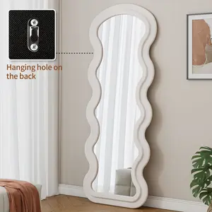 Flannel Full Length Wave Floor Mirror for Bedroom Living Room Hanging or Against The Wall White with Hanging Hole on the Back