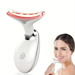 Neck and facial beauty and skin care instrument, LED light therapy vibration massage, USB charging for easy portability and use, care for facial light beige skin. Ideal gift for family and girlfriend, Valentine's Day, Christmas, Mother's Day