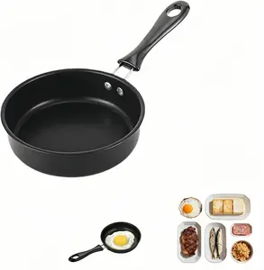Mini Frying Pan, Black Non-Stick Egg Pan with Hanging Hole, Flat Bottom Design for Gas, Induction, Electric Stove, Perfect for Single Serve Breakfast, Omelets & Camping, RV Use (Black)