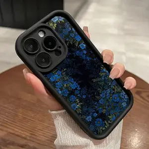 Phone Case Suitable for Iphone 11/12/13/14/15/16/17 Pro Promax Plus Air, Blue Flower Drop Protection Shockproof Soft Silicone Smartphone Cover