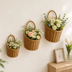 3-Piece Woven Wall Storage Baskets, Hanging Weave Basket, Kitchen Flower Basket, Wall-Mounted Organizer, Home Kitchen Supplies Holder