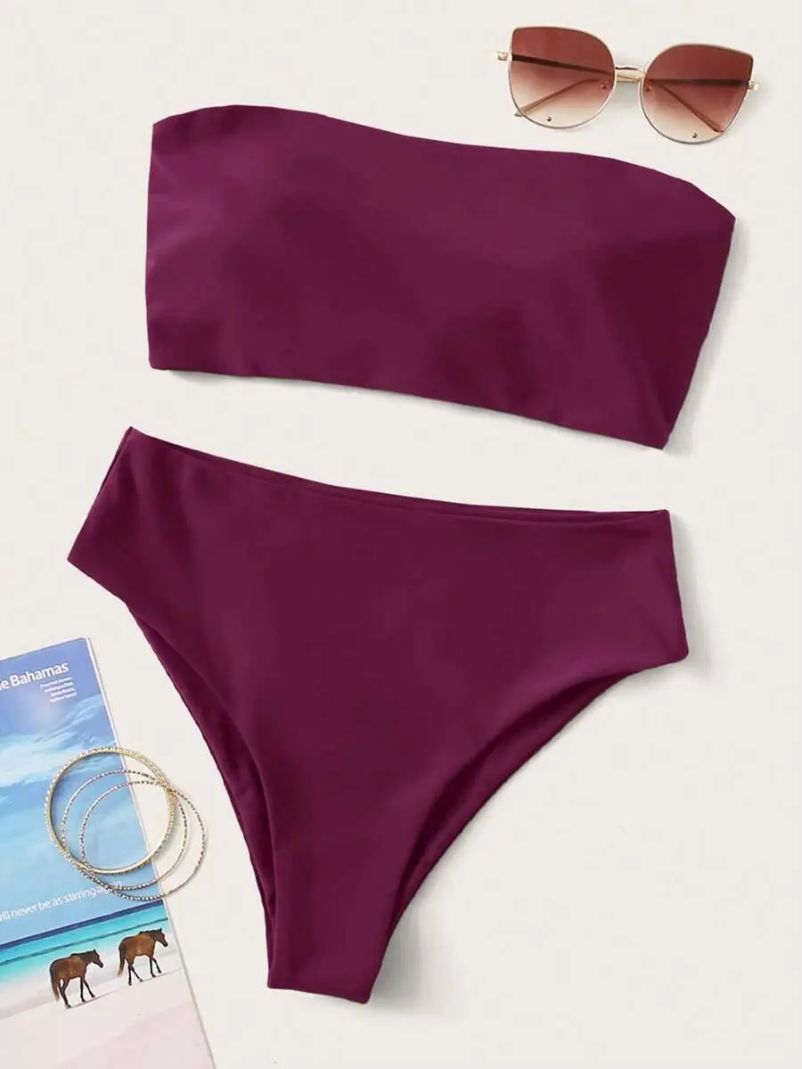 2026 Special Fabric Spring/Summer Women's Halter Backless Tie Fuchsia Side High Cut 2 Pieces Bikini Swimsuit