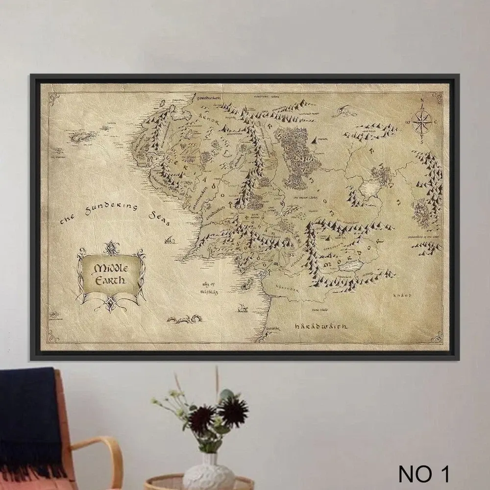 World Map Wall Art, Middle Earth Map Print Poster