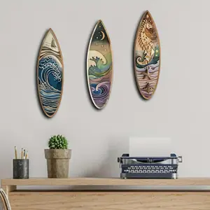Wooden Surfboard Pattern Wall Art, 3 Counts/set Ocean Themed Wall Decor, Wall Hanging Decor for Home Living Room Bedroom, Ornaments