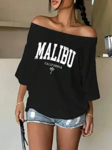 Women's Asymmetrical Neck off Shoulder Short Sleeve Top, Fashion Street Style, Casual & Stylish Design, Multiple Colors Available